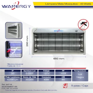 LAMPARA MATA MOQUITO ELECTRICO INDUSTRIAL LUZ NEGRA 40W