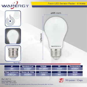 FOCO LED SENSOR RADAR 9W