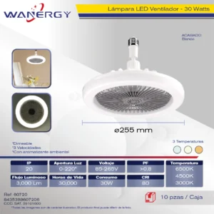 LAMPARA LED VENTILADOR C/AROMATIZANTE AMBIENTAL 3 TEMPERATURAS 3 VELOCIDADES LUZ DIMEABLE