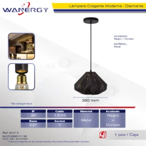 LAMPARA COLGANTE DIAMANTE DECORATIVO MODERNO METALICO