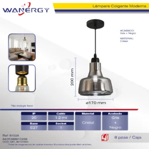 LAMPARA COLGANTE DECORATIVO MODERNO METALICO Y CRISTAL