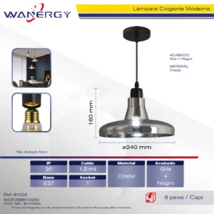 LAMPARA COLGANTE DECORATIVO MODERNO METALICO Y CRISTAL