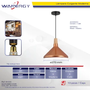 LAMPARA COLGANTE DECORATIVO MODERNO METALICO Y MADERA
