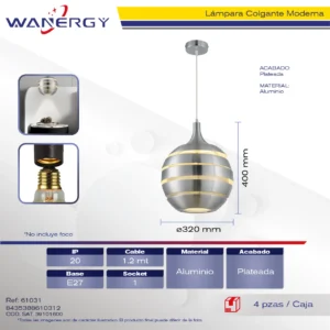LAMPARA COLGANTE DECORATIVO MODERNO ALUMINIO