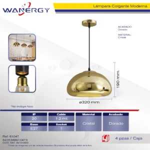 LAMPARA COLGANTE DECORATIVO MODERNO CRISTAL DORADO
