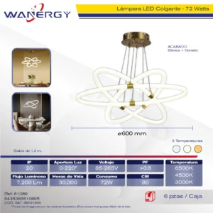 LAMPARA LED DE TECHO MODERNA 3 AROS TRES TEMPERATURAS