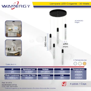 CANDELABRO DE TECHO 5 ESFERAS TRES TEMPERATURAS