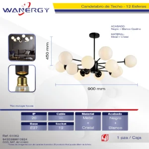 CANDELABRO DE TECHO 12 ESFERAS METALICO