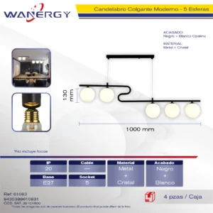 CANDELABRO DE TECHO 5 ESFERAS METALICO