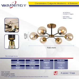 CANDELABRO DE TECHO 6 ESFERAS METALICO