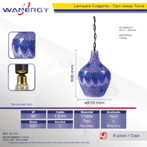 LAMPARA COLGANTE DECORATIVO MODERNO CRISTAL TIPO VASIJA TURCA