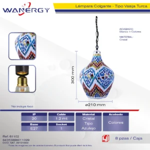 LAMPARA COLGANTE DECORATIVO MODERNO CRISTAL TIPO VASIJA TURCA