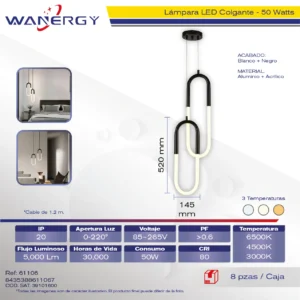 LAMPARA COLGANTE MODERNA DE TECHO ALUMINIO Y ACRILICO TRES TEMPERATURAS