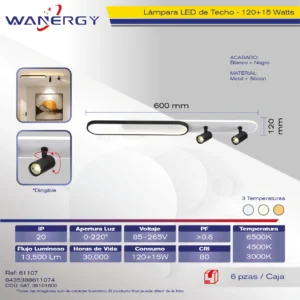LAMPARA LED DE TECHO MODERNA 1 ARO+2 CANOPES TRES TEMPERATURAS
