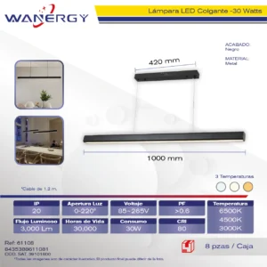 LAMPARA LED COLGANTE DE TECHO BARRA ALUMINIO