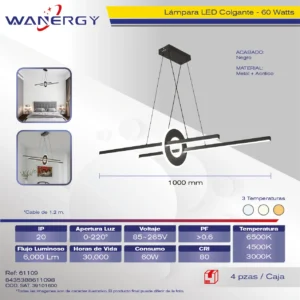 LAMPARA COLGANTE MODERNA METALICO+ACRILICO TRES TEMPERATURAS