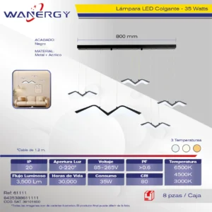 LAMPARA COLGANTE MODERNA METALICO+ACRILICO TRES TEMPERATURAS