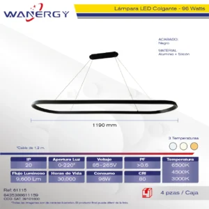 LAMPARA COLGANTE MODERNA DE TECHO LED TRES TEMPERATURAS ALUMINIO Y SILICON + 1.2 1.2