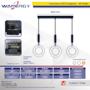 LAMPARA COLGANTE MODERNA DE TECHO LED TRES TEMPERATURAS 3 ESFERAS METALICO Y SILICON 3 + 92*35*4.5CM 1.2