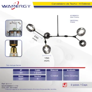 CANDELABRO 5 ESFERAS DE TECHO 5 +