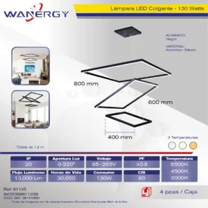 LAMPARA COLGANTE DE TECHO 3 CUADRADOS LED TRES TEMPERATURAS ALUMINIO Y SILICON