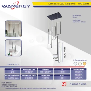 LAMPARA COLGANTE DE TECHO 6 RECTANGULOS LED TRES TEMPERATURAS ALUMINIO Y SILICON