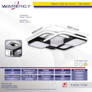 PLAFON LED DE TECHO MODERNO 2 CUADRADOS TRES TEMPERATURAS