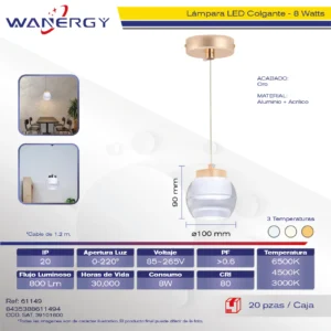 LAMPARA COLGANTE MODERNA DE TECHO LED TRES TEMPERATURAS ALUMINIO Y ACRILICO