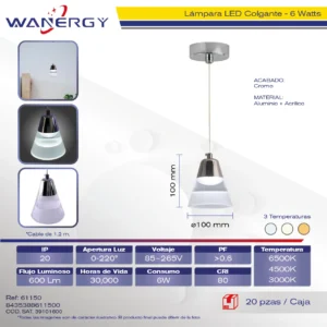 LAMPARA COLGANTE MODERNA DE TECHO LED TRES TEMPERATURAS ALUMINIO Y ACRILICO