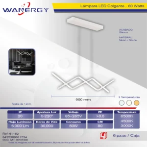 LAMPARA COLGANTE MODERNA DE TECHO LED TRES TEMPERATURAS METAL Y SILICON