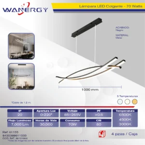LAMPARA COLGANTE MODERNA DE TECHO LED TRES TEMPERATURAS METAL