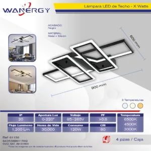 PLAFON LED DE TECHO MODERNO 4 RECTANGULOS TRES TEMPERATURAS