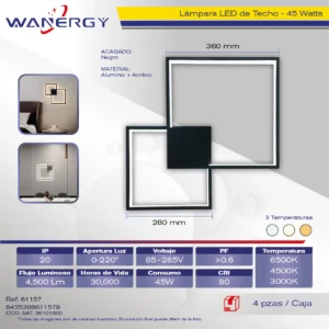 PLAFON LED DE TECHO MODERNO 2 CUADRADOS TRES TEMPERATURAS