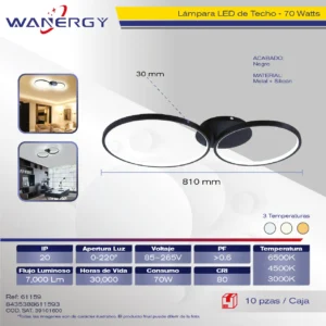 LAMPARA LED TECHO MODERNO 2 AROS METAL Y SILICON TRES TEMPERATURAS