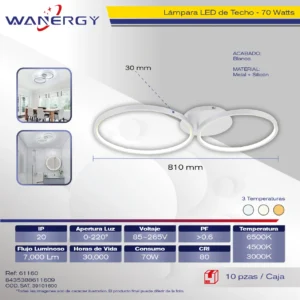 LAMPARA LED TECHO MODERNO 2 AROS METAL Y SILICON TRES TEMPERATURAS