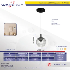 LAMPARA COLGANTE MODERNA ESFERAS NEGRO TRES TEMPERATURAS METAL Y CRISTAL