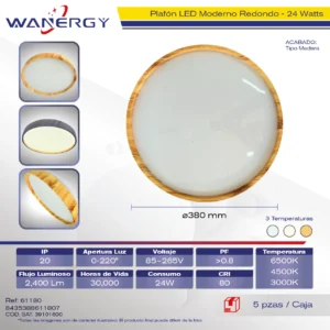 PLAFON LED TECHO MODERNO REDONDO TIPO MADERA TRES TEMPERATURAS 24W :