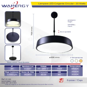 LAMPARA LED COLGANTE DE TECHO METALICA NEGRO
