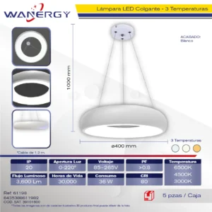 LAMPARA LED COLGANTE DE TECHO METALICA Y ACRILICO +