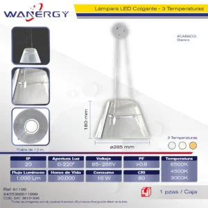 LAMPARA COLGANTE MINIMALISTA DE LUJO DISCRETO ,TRES TEMPERATURAS 10W +