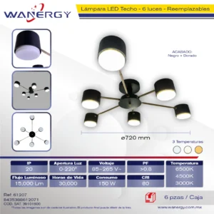 LAMPARA ESTILO NORDICO 6 CABEZAS TRES TEMPERATURAS + + GX53