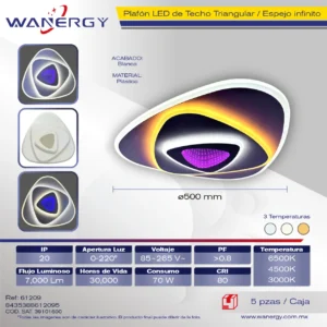 PLAFON LED TECHO MODERNO TRIANGULAR TRES TEMPERATURAS BLANCO +