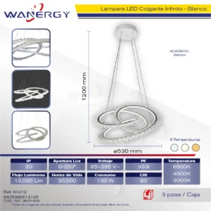 LAMPARA COLGANTE MODERNA DE TECHO LED TRES TEMPERATURAS +