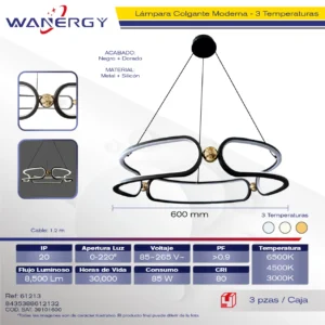LAMPARA COLGANTE MODERNA DE TECHO LED TRES TEMPERATURAS + +