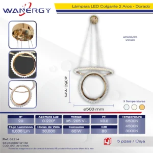 LAMPARA COLGANTE MODERNA DE TECHO 2 AROS LED TRES TEMPERATURAS +