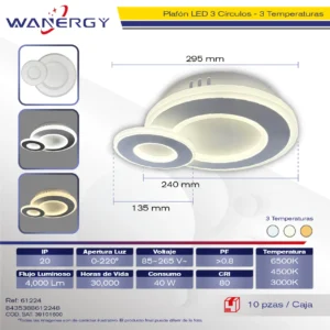 PLAFON LED TECHO MODERNO REDONDO TRES TEMPERATURAS BLANCO+NEGRO + +
