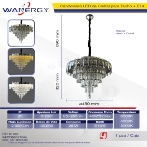 CANDELABRO ELEGANTE DE CRISTAL PARA TECHO CROMO + +