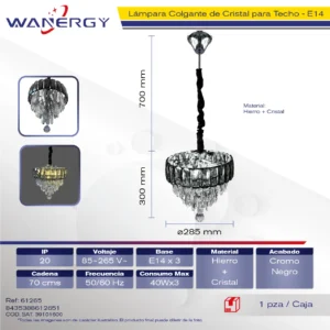CANDELABRO ELEGANTE DE CRISTAL PARA TECHO CROMO + +