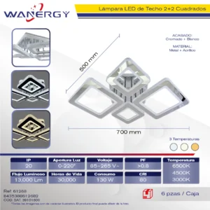 LAMPARA LED DE TECHO MODERNO 4 RECTANGULOS TRES TEMPERATURAS +