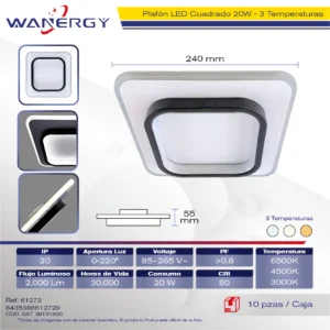 PLAFON LED TECHO MODERNO CUADRADO TRES TEMPERATURAS +